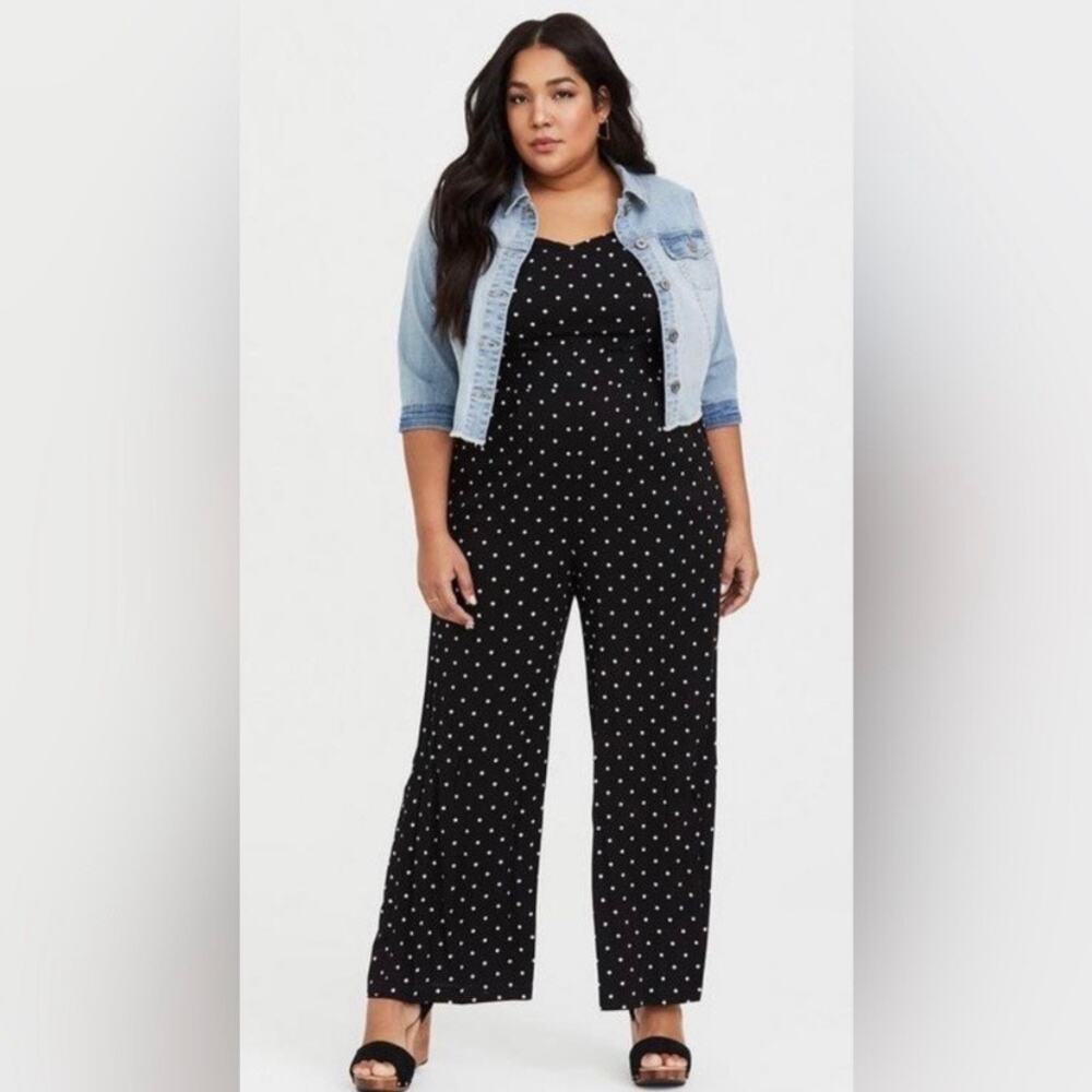 torrid Black Polka Dot Sleeveless Wide-Leg Jumpsuit